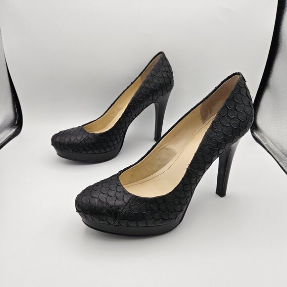 Calvin Klein Kendall Fish Skin Black Heels Size 9 - Picture 3 of 9